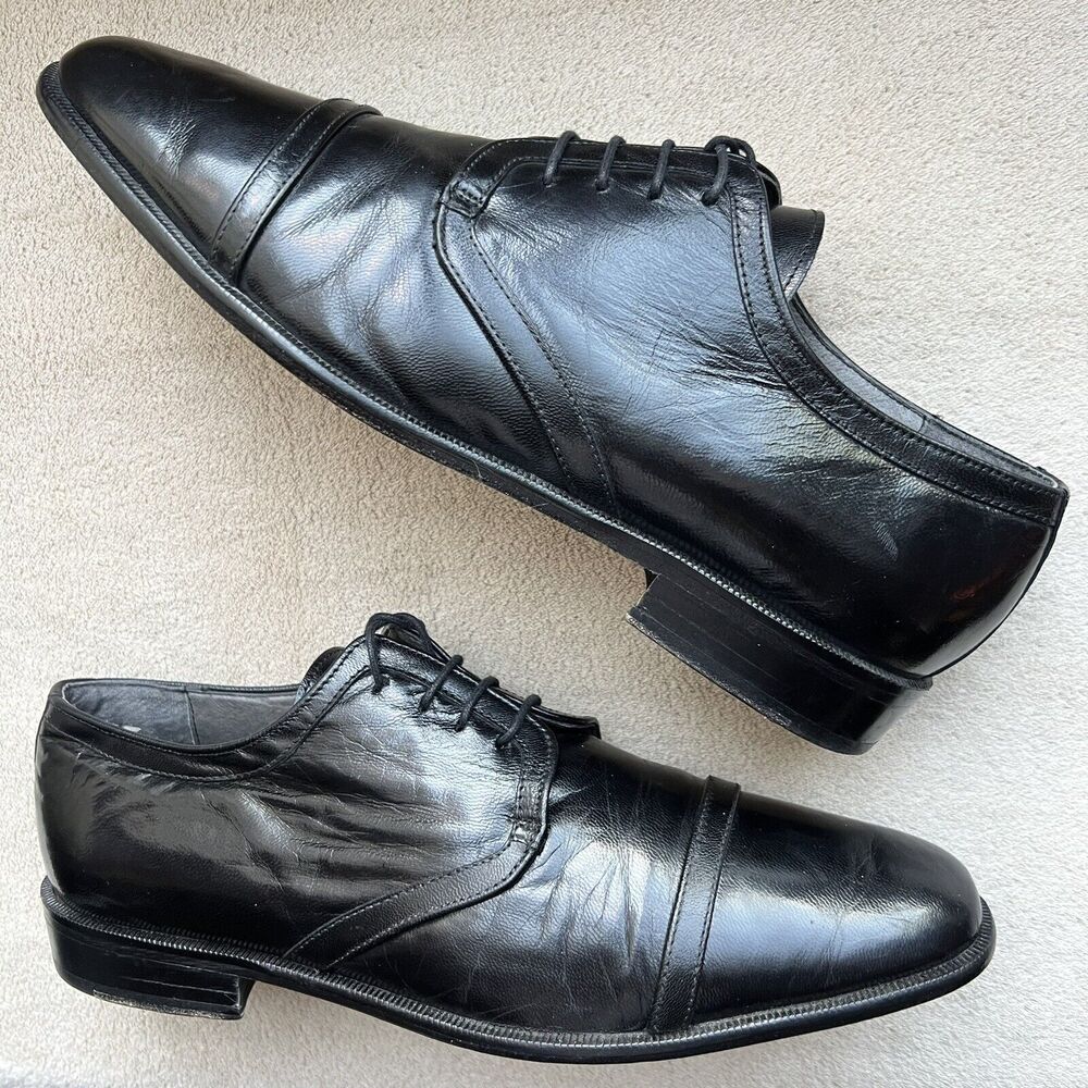 Claudio De Lorena Black Leather Cap Toe Lace‎ Up Oxford Dress Shoes EU 40 US 10